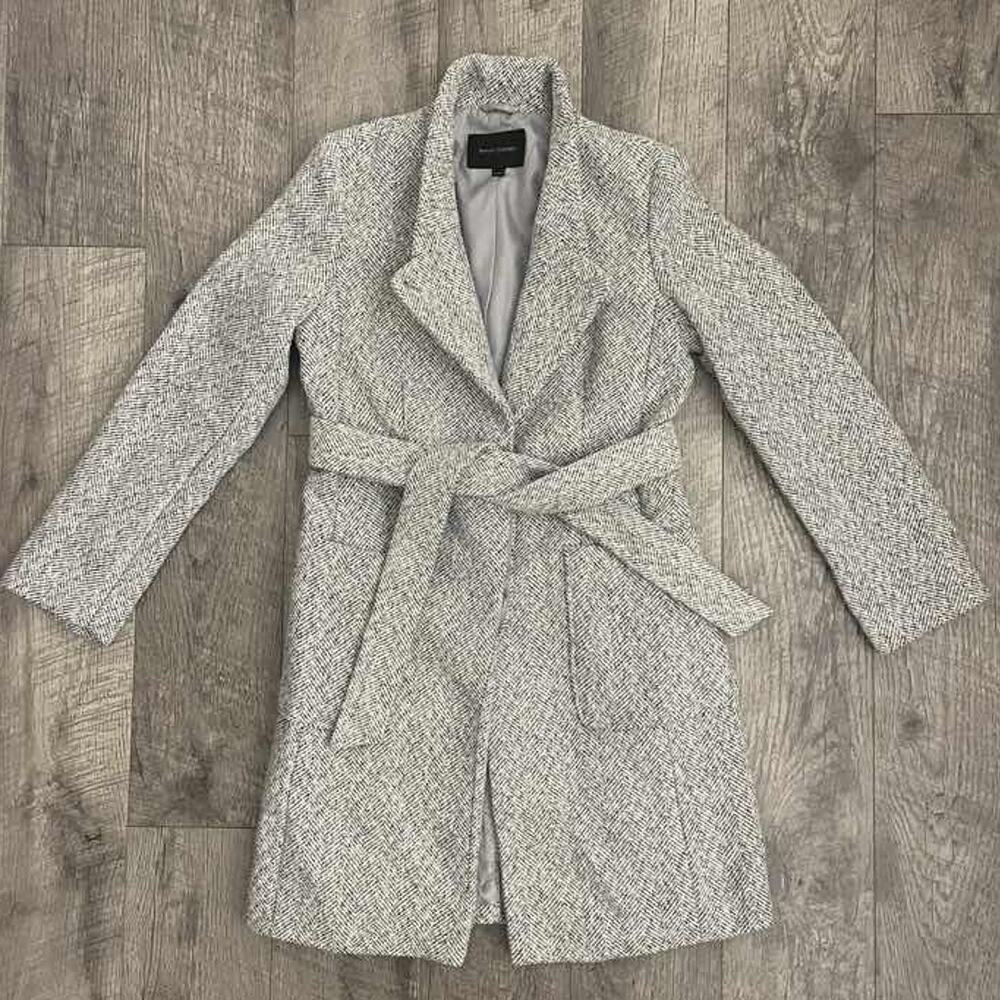 Banana Republic‎ Women's Black White Tweed Herringbone Belted Wrap Coat